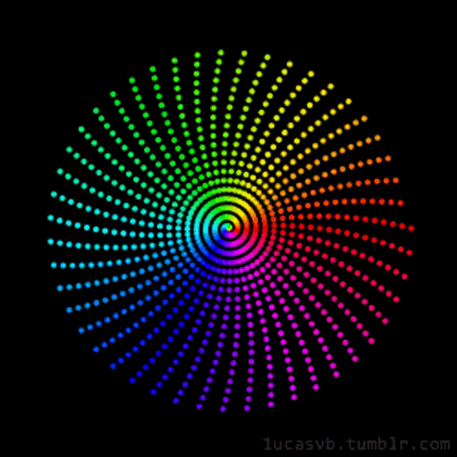 a circle of colorful dots on a black background with the website lucasvb.tumblr.com
