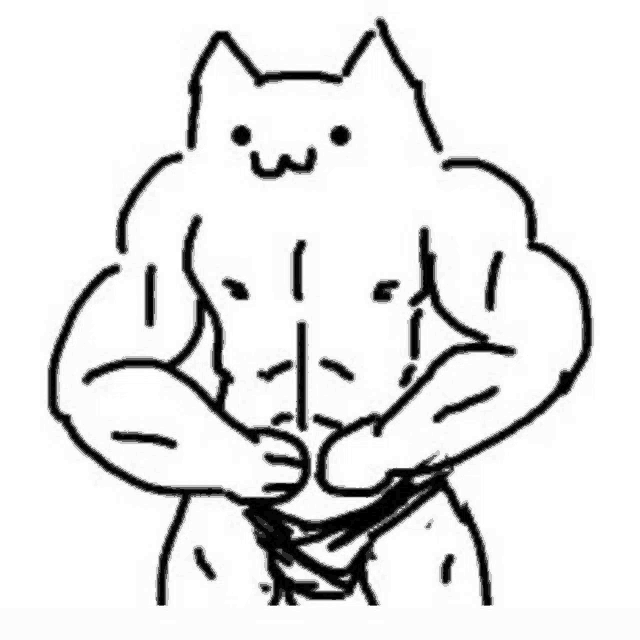 a black and white drawing of a cat with muscles on its chest .