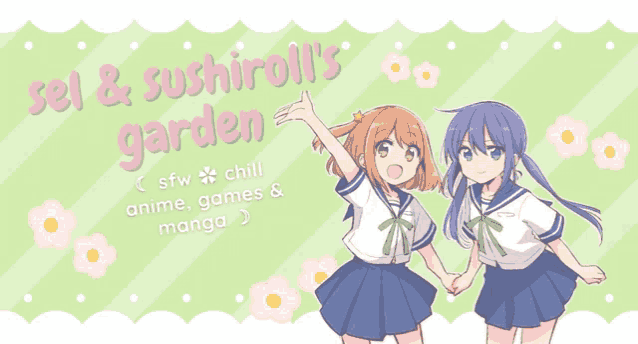 a poster for sei and sushiroll 's garden shows two girls holding hands