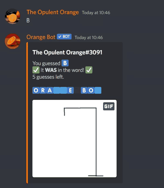 a screenshot of a discord conversation between the opulent orange and orange bot