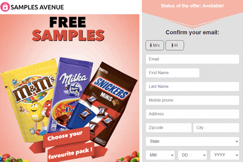 samples avenue offers free samples of milka snickers and m & m 's