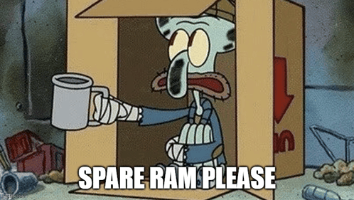 squidward from spongebob squarepants is sitting in a cardboard box holding a mug .