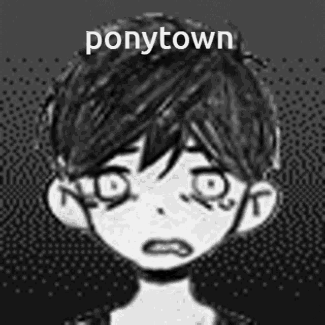 a black and white drawing of a boy with the words `` ponytown '' written above him .