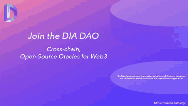 a purple poster that says join the dia dao cross-chain open source oracles for web3