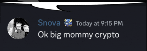 a screenshot of a message from snowa today at 9:15 pm ok big mommy crypto