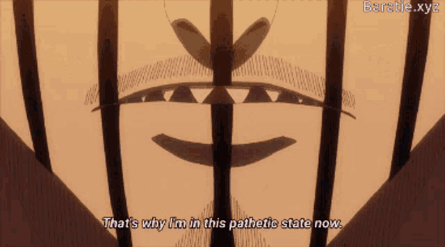 a close up of a face with the words that 's why i 'm in this pathetic state now on the bottom