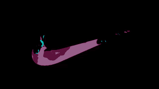 a pink and blue nike swoosh on a dark background