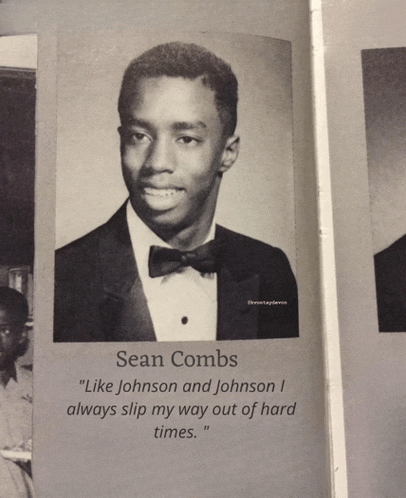 a black and white photo of sean combs with a quote about him