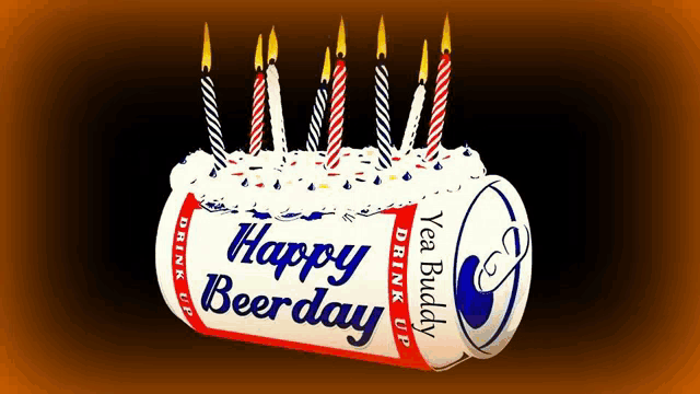 a birthday cake made out of a beer can that says happy beerday