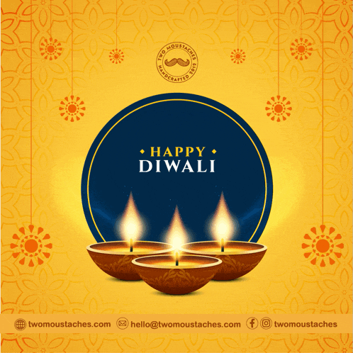 a happy diwali greeting card with three lit candles