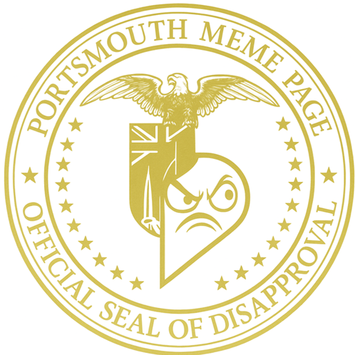 a gold seal that says portmouth meme page official seal of disappointment
