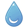 a blue drop of water with a crescent moon in the middle .