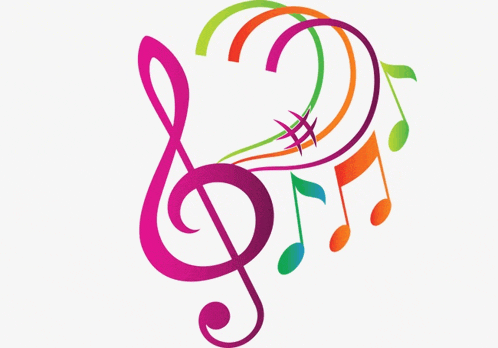 a treble clef is surrounded by colorful musical notes