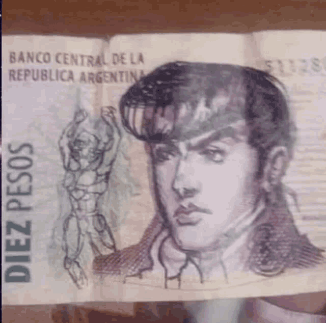 a drawing of a man on a banco central de la republica argentina bill