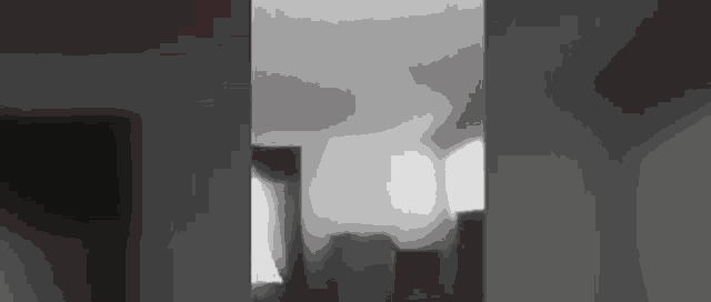 a black and white photo of a room with a ceiling that is very dark .