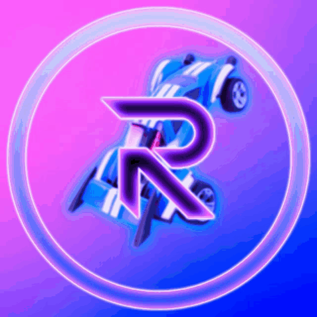 the letter r is surrounded by a blue and purple background