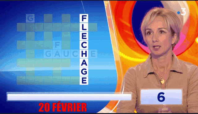 a woman stands in front of a screen that says 20 fevrier