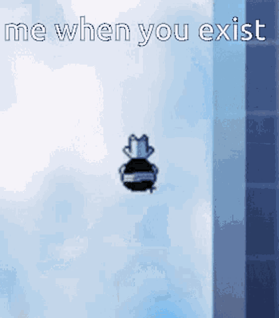 a cartoon character is flying through the air with the words " me when you exist " above it