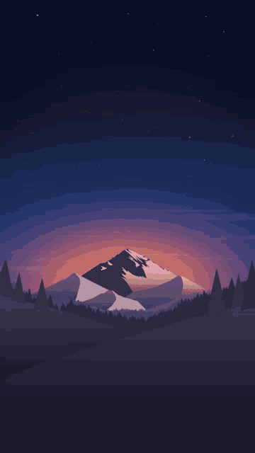 an illustration of a mountain at night with a starry sky