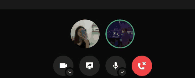 a screenshot of a video call with a woman taking a picture of herself