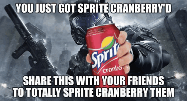 a person holding a can of sprite cranberry