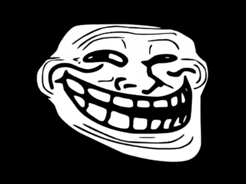 a troll face with a red tongue sticking out of its mouth