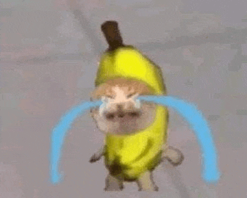 a cat wearing a banana costume is crying with tears running down its face .