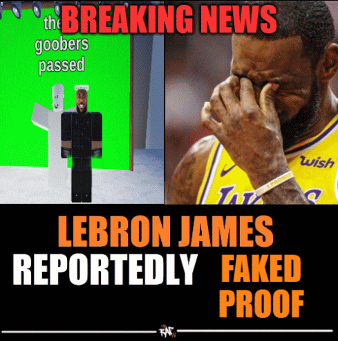 a lebron james faked proof poster with a green screen and a man crying