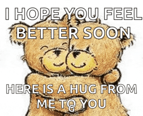 a teddy bear is hugging another teddy bear with the words i hope you feel better soon