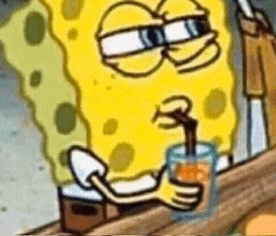 spongebob is drinking a drink through a straw .