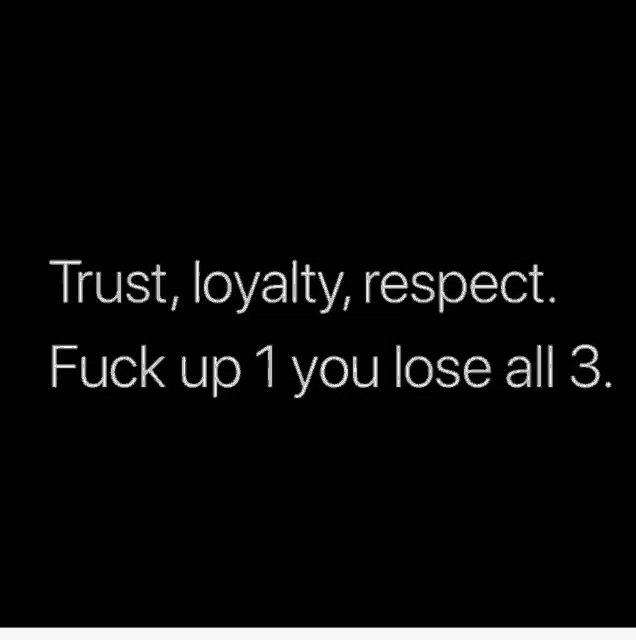 trust , loyalty , respect , fuck up 1 you lose all 3 .