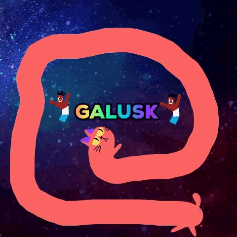 a drawing of a cat and two people with the word galusk