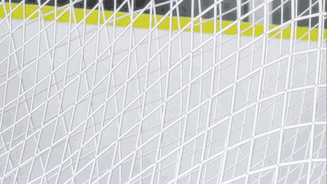 a hockey puck is stuck in a net on a rink