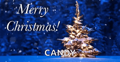 a merry christmas card with a snowy christmas tree