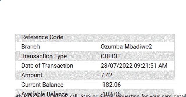 a screenshot of a receipt showing the reference code branch transaction type and credit