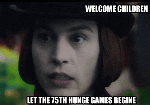 a picture of a man with the words welcome children let the 75th hunge games begine