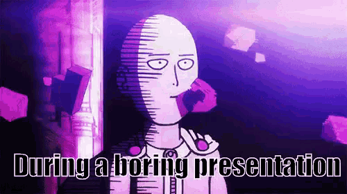 a cartoon character with the words `` during a boring presentation '' written on it .