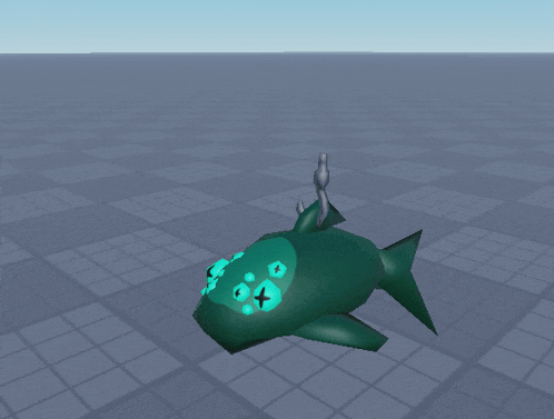 a 3d model of a fish with blue eyes is floating in the air
