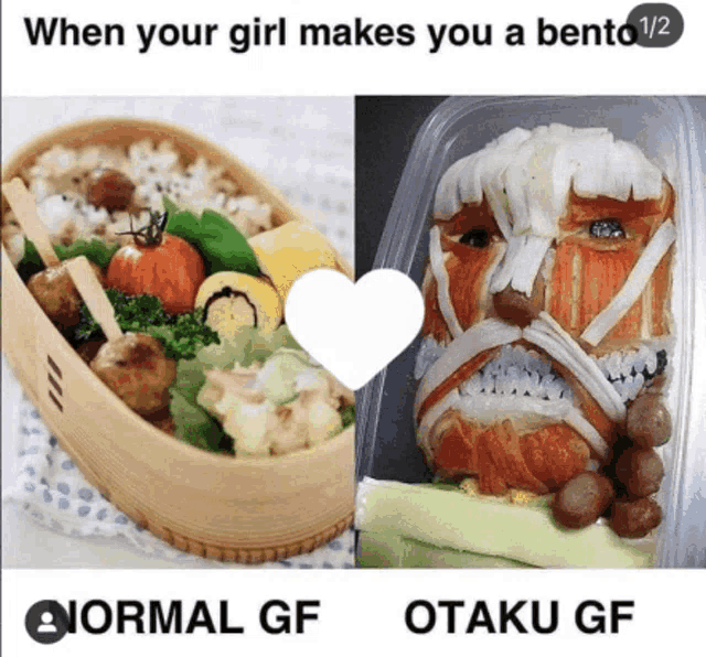 a picture of a bento box and a picture of a bento box with a face made out of food