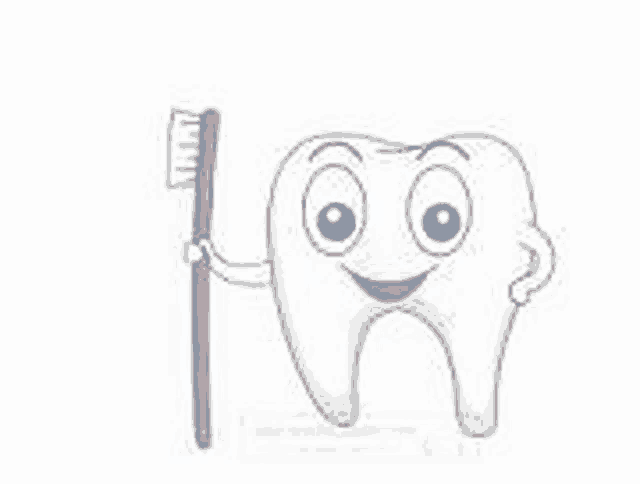 a tooth is holding a toothbrush in its hand .