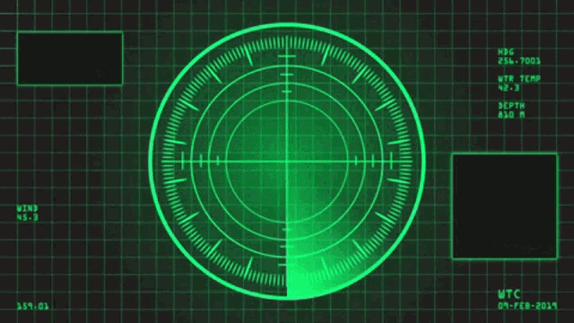 a green radar screen displays the time as utc