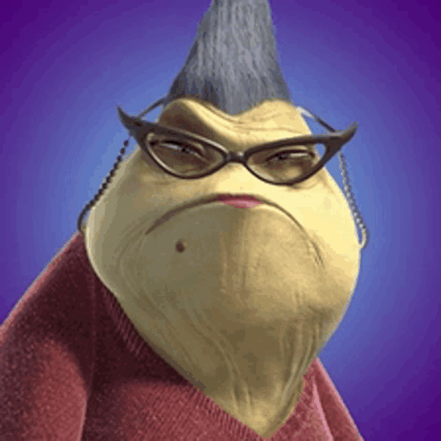 a cartoon character with glasses and a mohawk looks angry