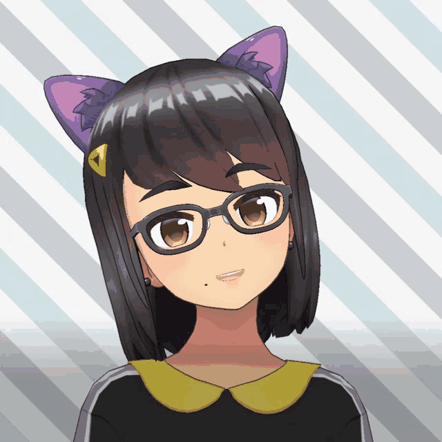 a girl wearing glasses and cat ears looks at the camera