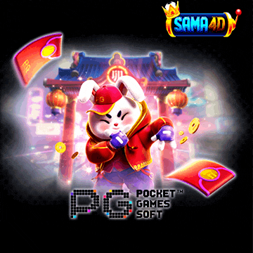 a pg pocket games soft advertisement with a bunny