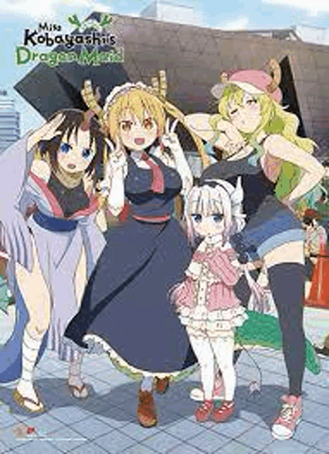 a group of anime characters are standing next to each other on a sidewalk .