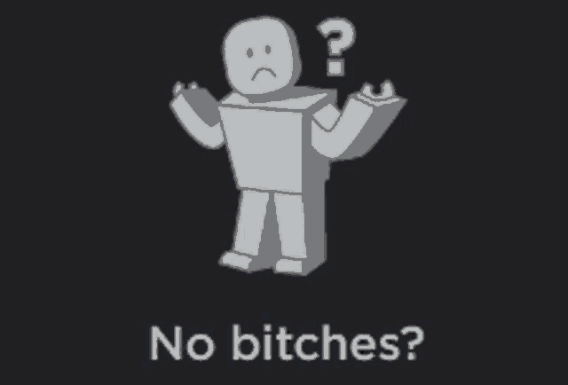 a picture of a robot with a question mark and the words no bitches