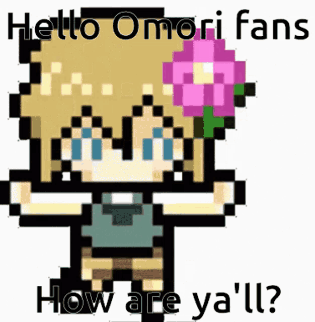 a pixel art of a girl with a flower in her hair