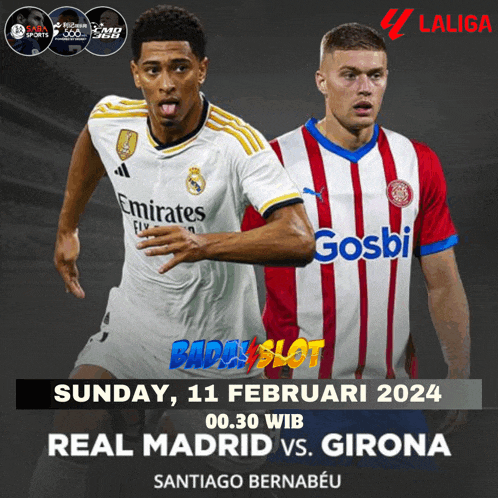 a poster for real madrid vs girona on sunday february 11th 2024