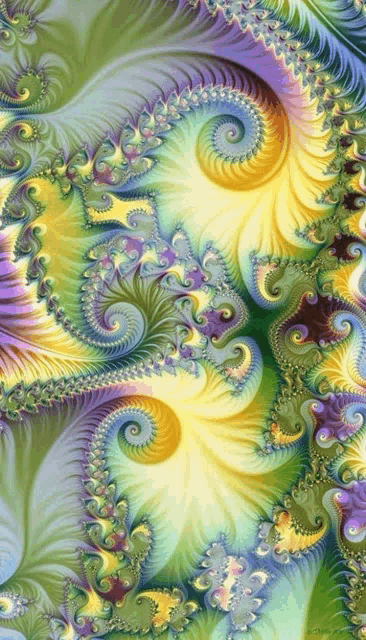 a painting of a colorful swirl with a yellow center