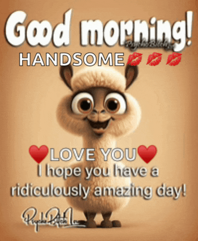 a cartoon llama says good morning handsome and love you